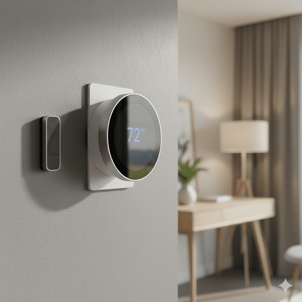 Smart thermostat mounted on wall